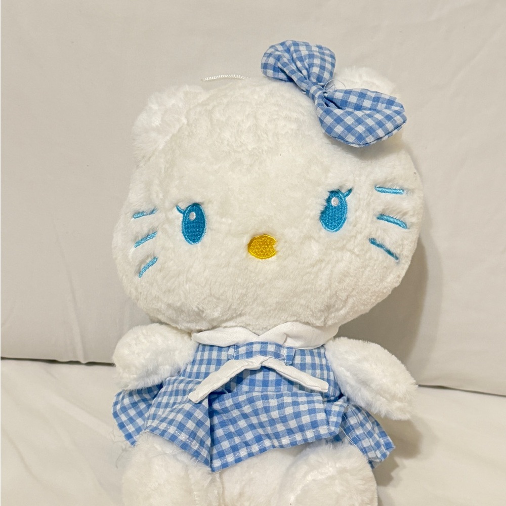 Hellokitty White Plush Toy with Blue Gingham Dress